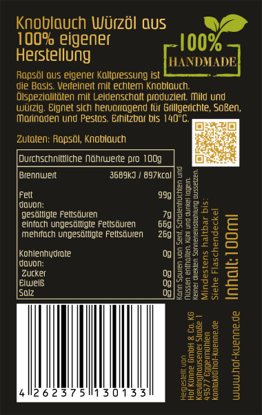 Knoblauch-Würzöl aus 100% eigener Herstellung